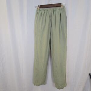 C.A. Sport Pants Womens S/P Green Silk Velvet Pull On Pleated Elastic Waist